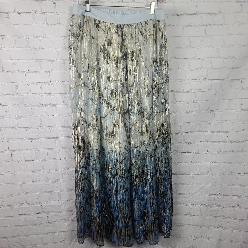 Anthropologie Maxi Skirt blues,gold, and black
